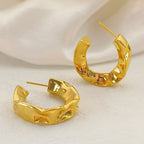 Beaten Gold Glossy 18K Gold Anti Tarnish Copper Hoop Bali Earring Bulk