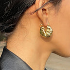 Beaten 18K Glossy Gold Anti Tarnish Copper Hoop Bali Earring Bulk