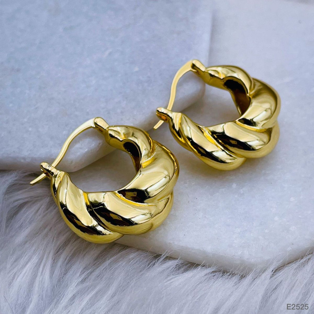 Croissant Twisted Glossy Gold Anti Tarnish Hoop Bali Earring Bulk
