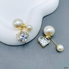 Heart White Gold CZ Pearl Copper Anti Tarnish Stud Drop Earring Bulk
