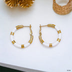 White Enamel 18K Glossy Gold Stainless Steel Hoop Earrings Women Bulk