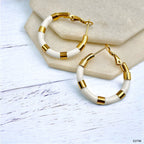 White Enamel 18K Glossy Gold Stainless Steel Hoop Earrings Women Bulk