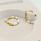 White Enamel 18K Glossy Gold Stainless Steel Hoop Earrings Women Bulk