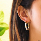 White Enamel 18K Glossy Gold Stainless Steel Hoop Earrings Women Bulk