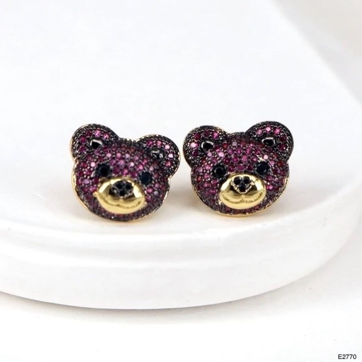 Green Teddy Bear 18K Gold Copper Stud Earring For Women Bulk