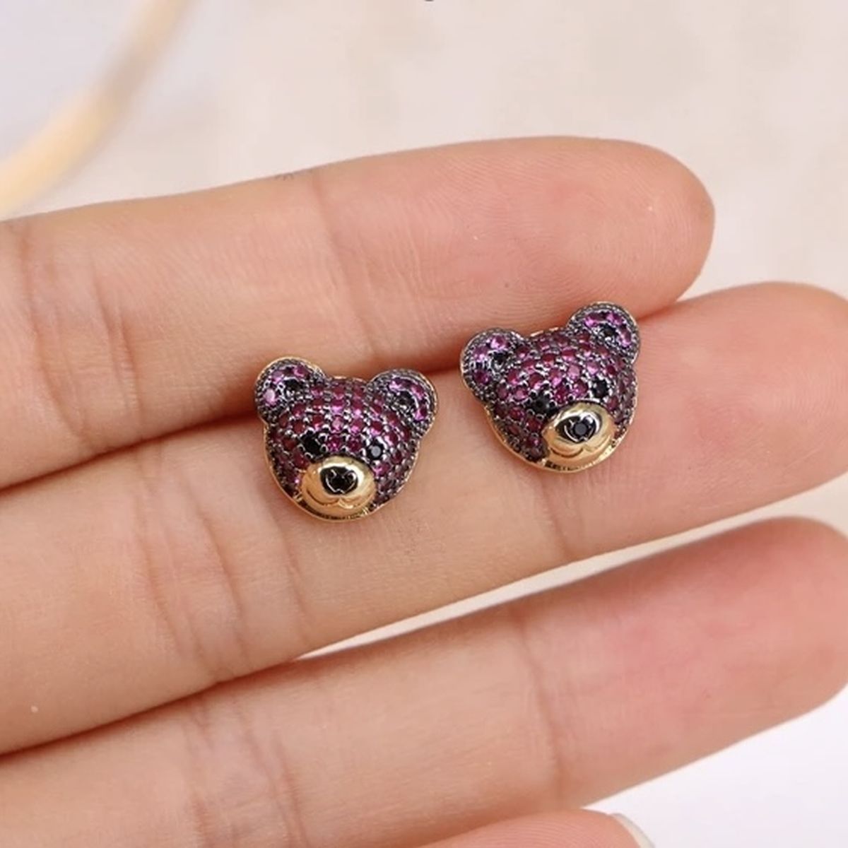 Green Teddy Bear 18K Gold Copper Stud Earring For Women Bulk