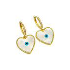 Heart Love Mother Of Pearl Evil Eye 18K Gold Anti Tarnish Hoop Drop Earring For Women