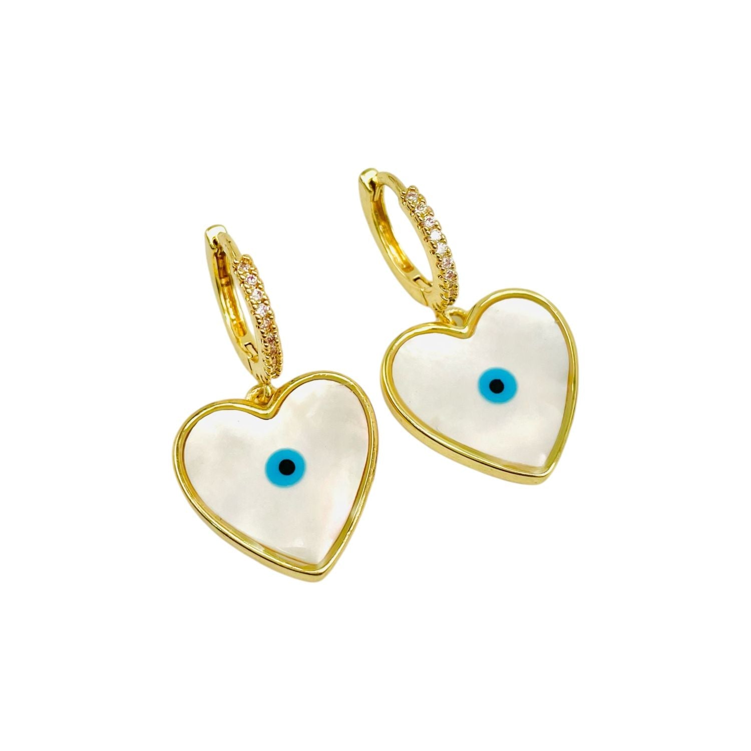 Heart Love Mother Of Pearl Evil Eye 18K Gold Anti Tarnish Hoop Drop Earring For Women