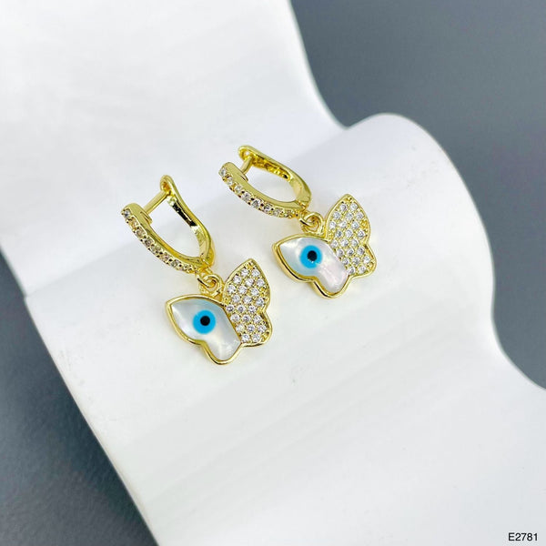 Butterfly Evil Eye Cubic Zirconia Mother Of Pearl 18K Gold Anti Tarnish Drop Hoop Earring For Women Main image