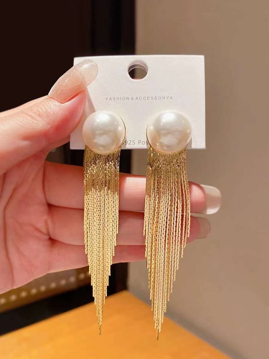 Large Pearl 18K Gold Anti Tarnish Tassel Earring For Women Bulk