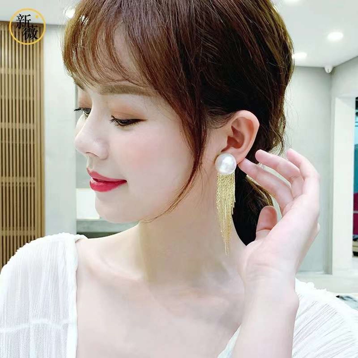 Large Pearl 18K Gold Anti Tarnish Tassel Earring For Women Bulk