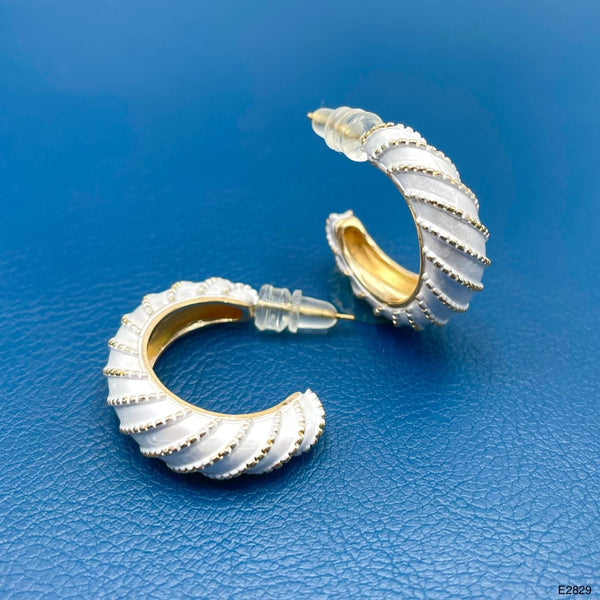 Simple Enamel White 18K Gold Anti Tarnish Hoop Stud Earring Women Bulk Main image