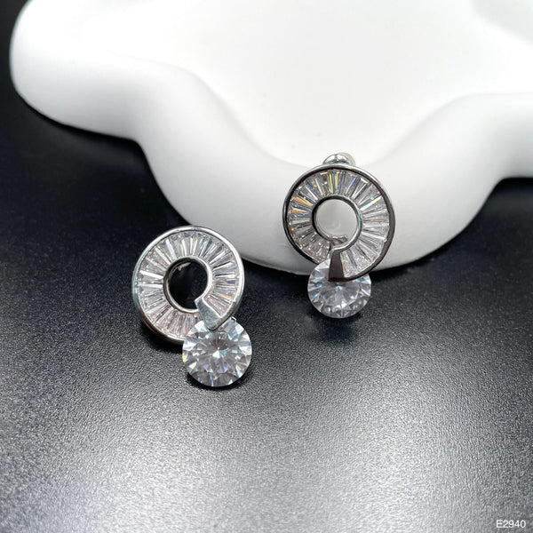 Baguette Ring Cubic Zirconia Silver Anti Tarnish Stud Earring Bulk Main image