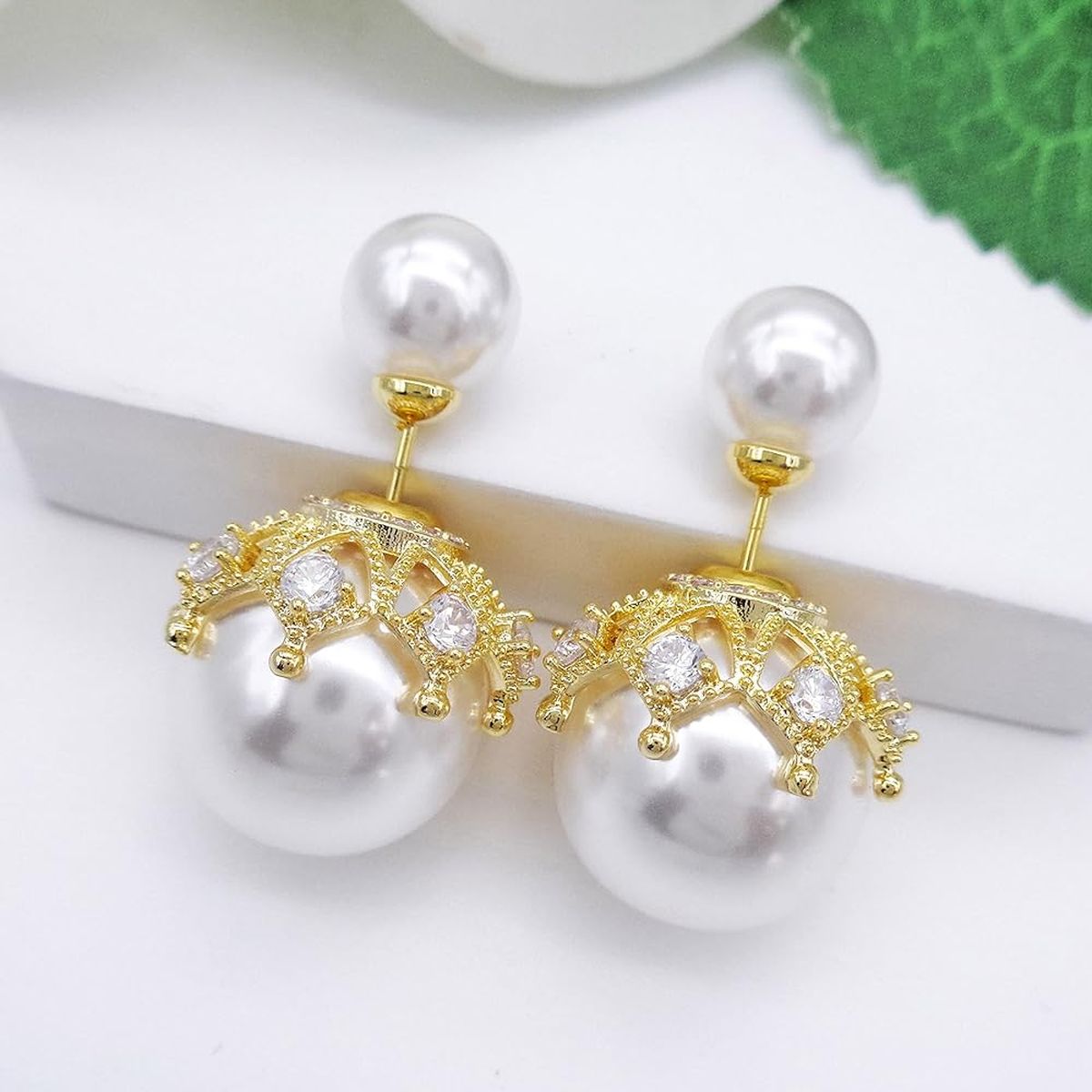 Pearl Back Closer White Gold CZ Pearl Anti Tarnish Drop Earring Bulk Main image