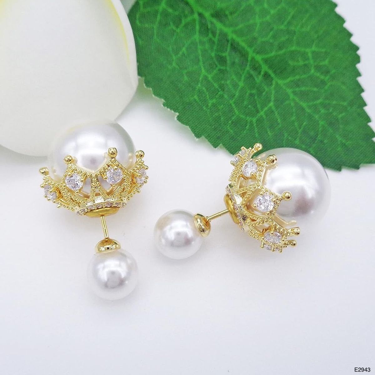 Pearl Back Closer White Gold CZ Pearl Anti Tarnish Drop Earring Bulk
