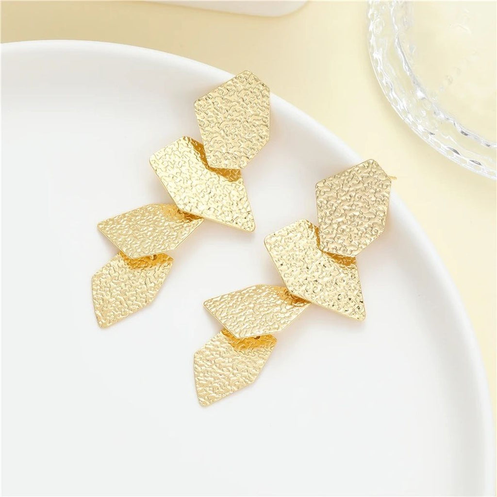 Geometric Shape Dented 18K Gold Anti Tarnish Dangler Earring Bulk