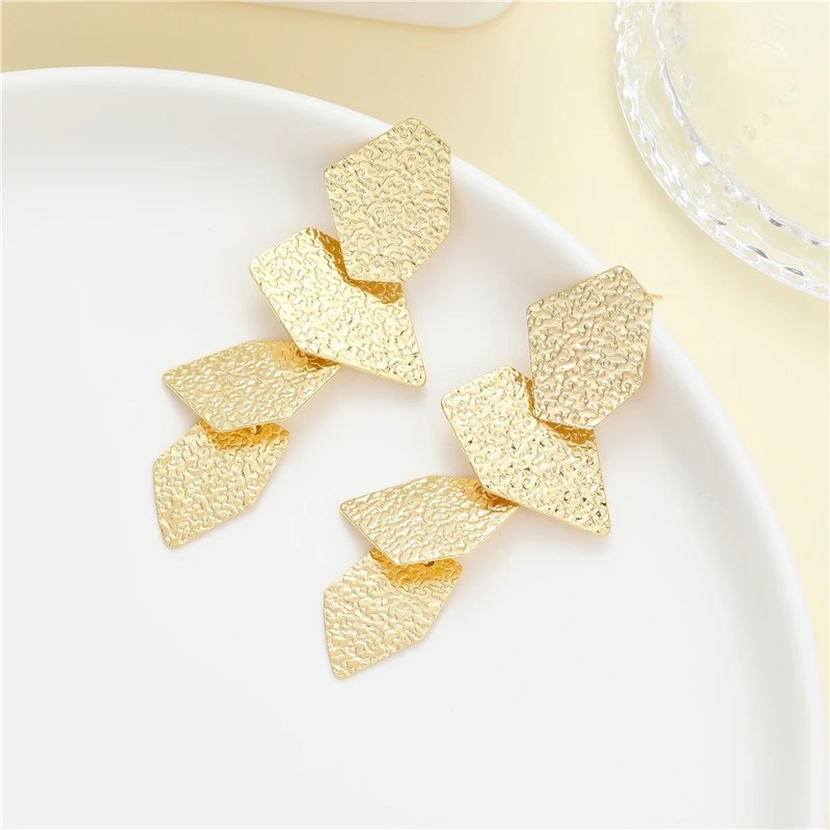 Geometric Shape Dented 18K Gold Anti Tarnish Dangler Earring Bulk