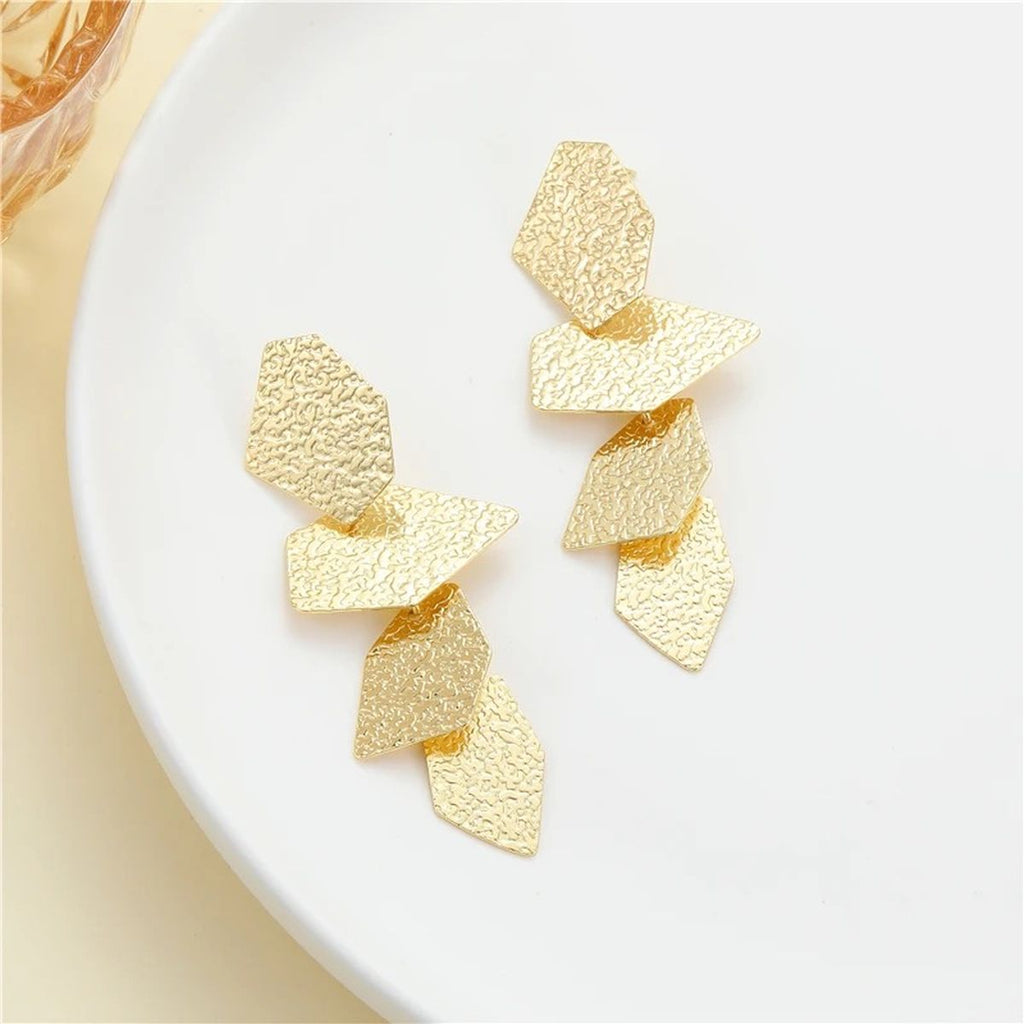 Geometric Shape Dented 18K Gold Anti Tarnish Dangler Earring Bulk