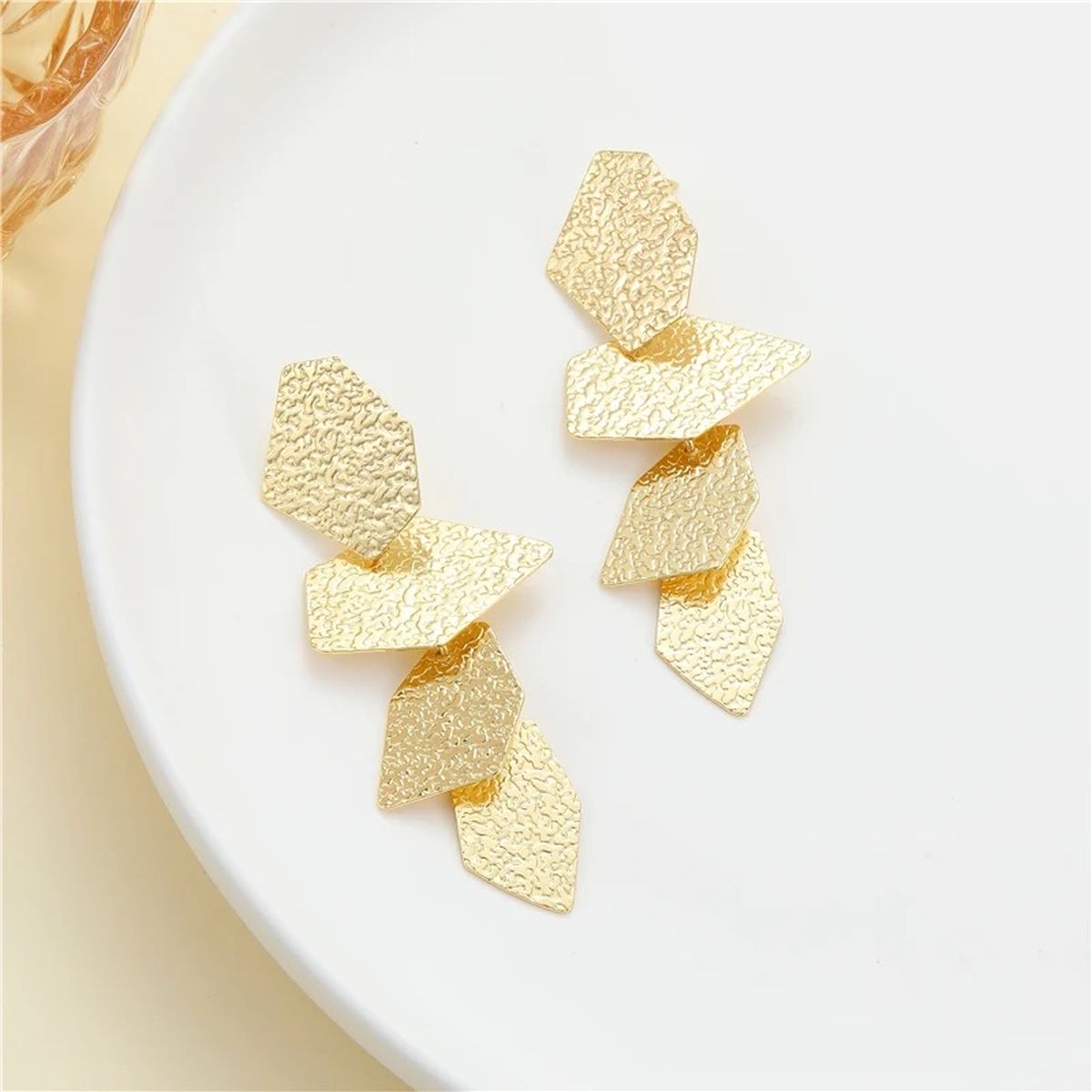 Geometric Shape Dented 18K Gold Anti Tarnish Dangler Earring Bulk