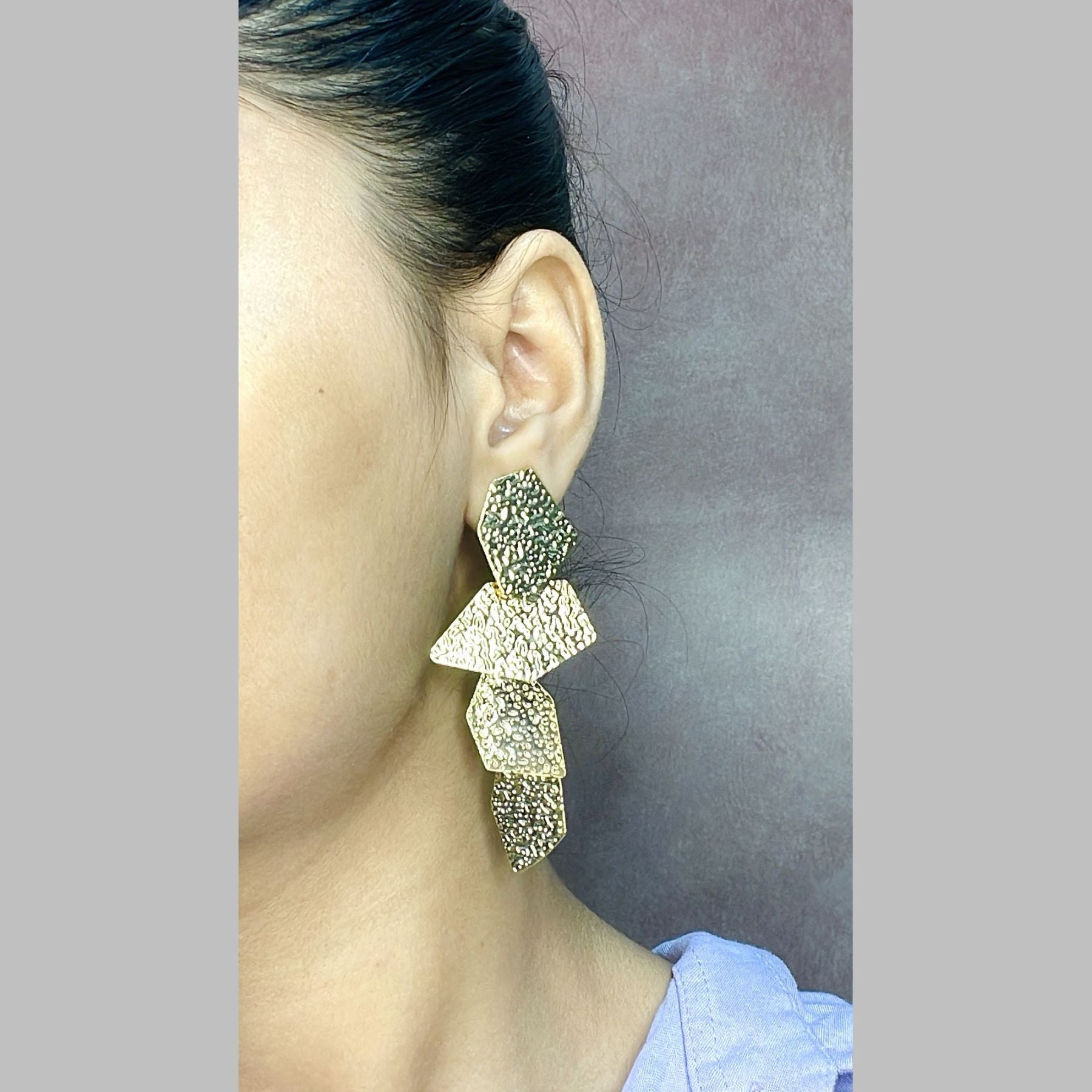 Geometric Shape Dented 18K Gold Anti Tarnish Dangler Earring Bulk