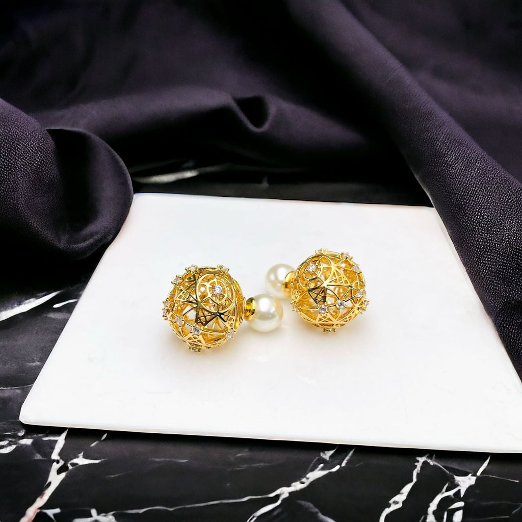 Fresh Water Pearl Baguette Zircons Gold Anti Tarnish Stud Earring Bulk
