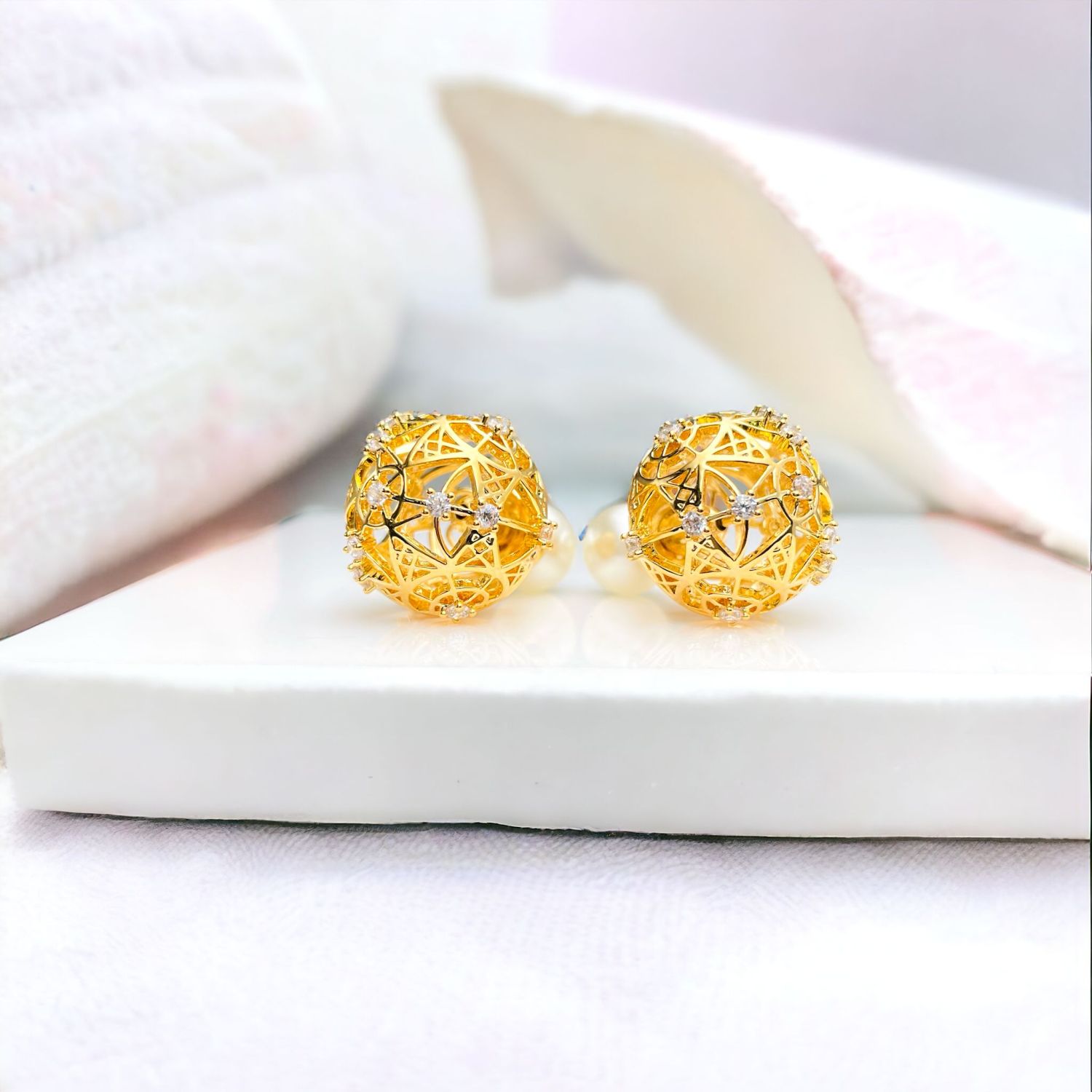 Fresh Water Pearl Baguette Zircons Gold Anti Tarnish Stud Earring Bulk