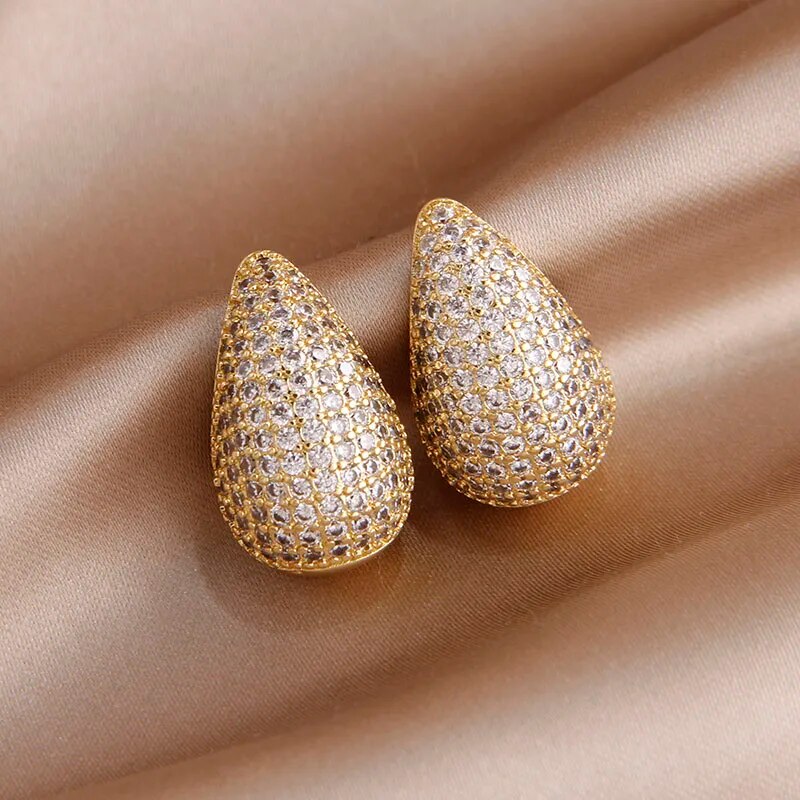 Teardrop Pave Paisley Mango CZ Gold Anti Tarnish Stud Earring Bulk