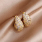 Teardrop Pave Paisley Mango CZ Gold Anti Tarnish Stud Earring Bulk