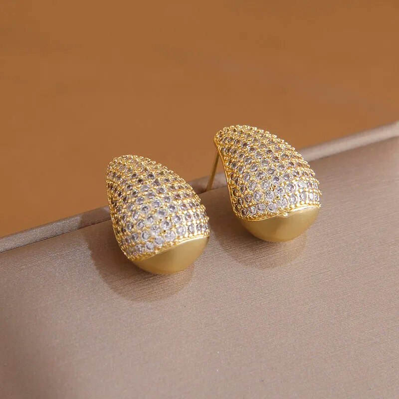 Teardrop Pave Paisley Mango CZ Gold Anti Tarnish Stud Earring Bulk