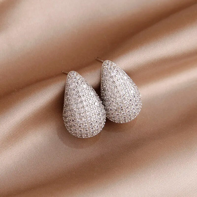 Teardrop Pave Paisley Mango CZ Gold Anti Tarnish Stud Earring Bulk