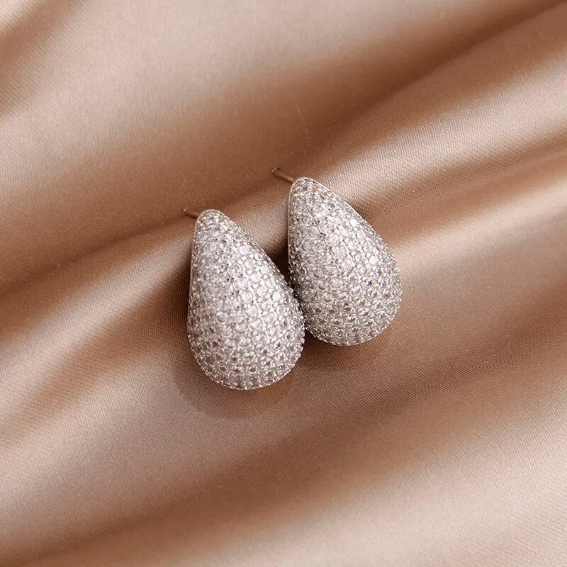 Teardrop Pave Paisley Mango CZ Gold Anti Tarnish Stud Earring Bulk
