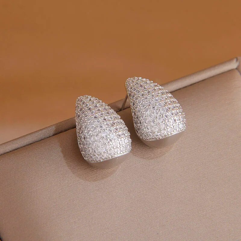 Teardrop Pave Paisley Mango CZ Gold Anti Tarnish Stud Earring Bulk