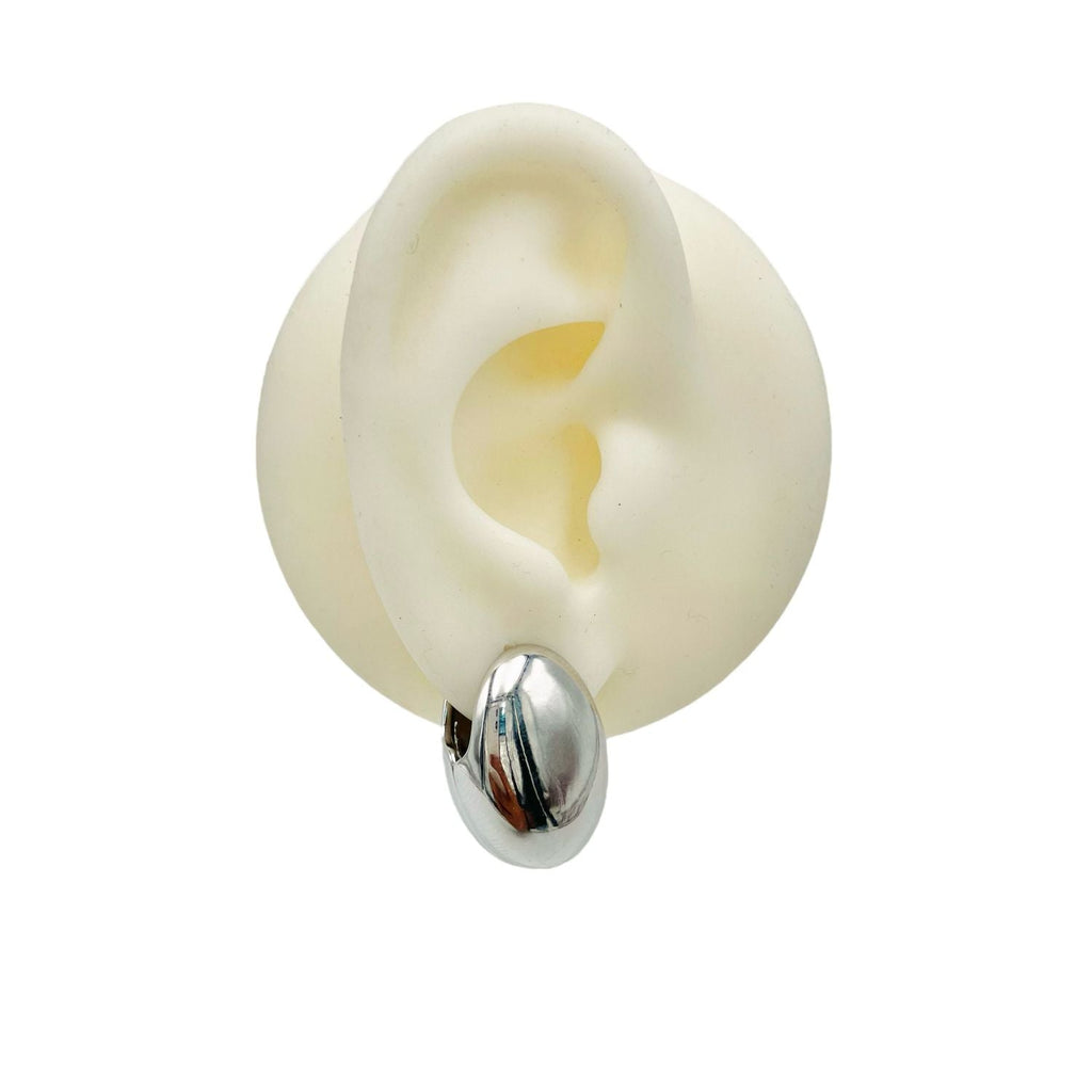 Dual Side Oval Glossy Silver Anti Tarnish Oval Stud Hoop Earring Bulk