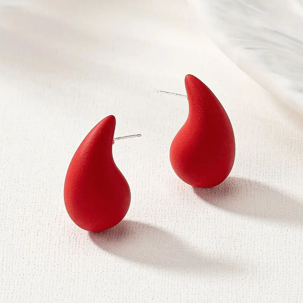 Resin Tear Drop Red Silver Anti Tarnish Stud Earring For Women Bulk