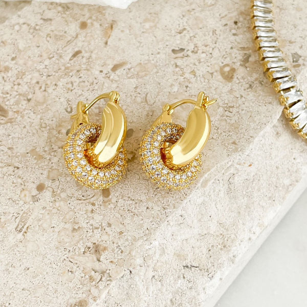 Pave Interlock Gold Cubic Zirconia Hoop Earring For Women Bulk Main image