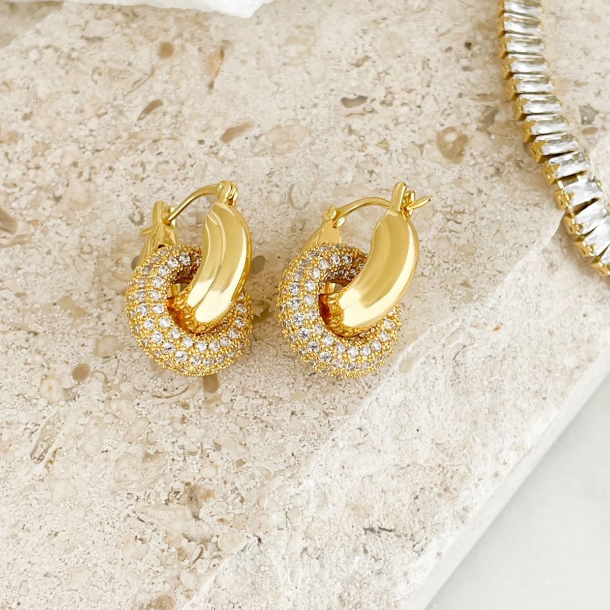 Pave Interlock Gold Cubic Zirconia Hoop Earring For Women Bulk