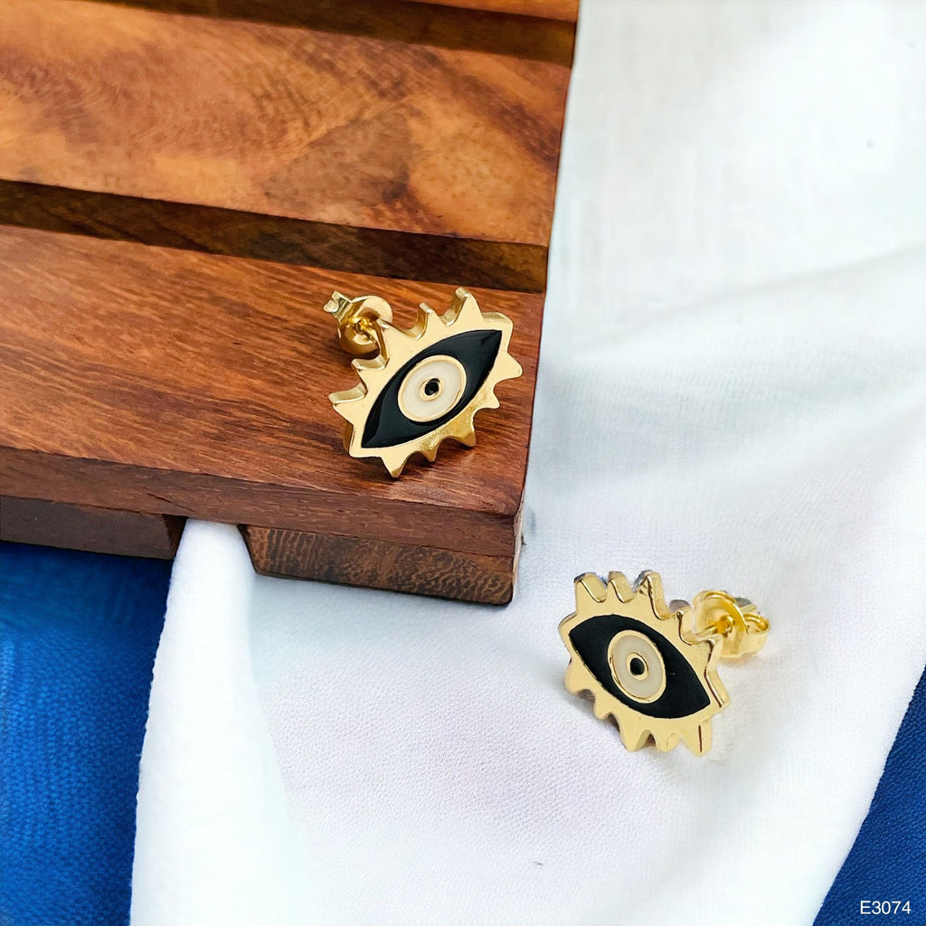 Oval Evil Eye Eyelash Blue Gold Copper Enamel Stud Earring Pair Bulk
