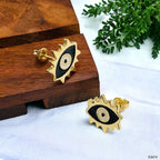 Oval Evil Eye Eyelash Blue Gold Copper Enamel Stud Earring Pair Bulk
