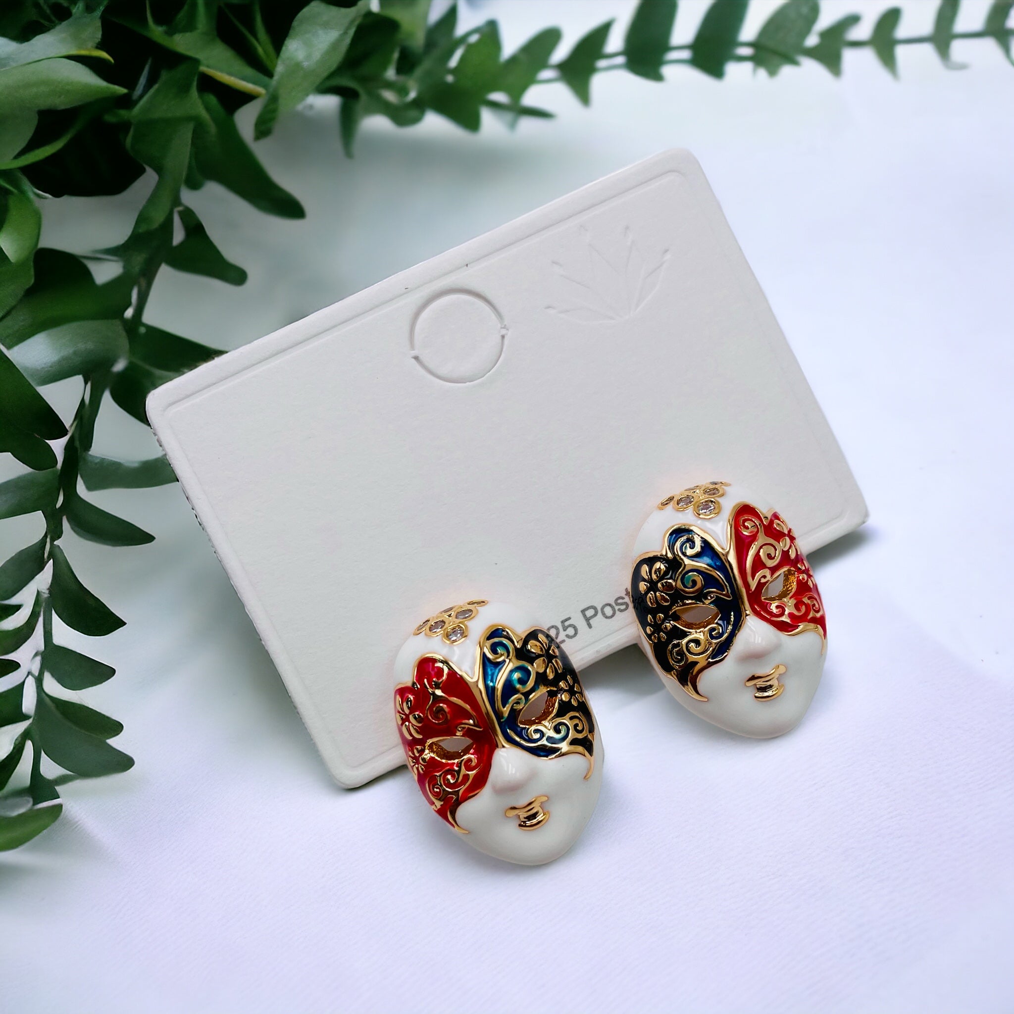 Venetian Face Mask Enamel Multi Gold Anti Tarnish Stud Earring Bulk Secondary image