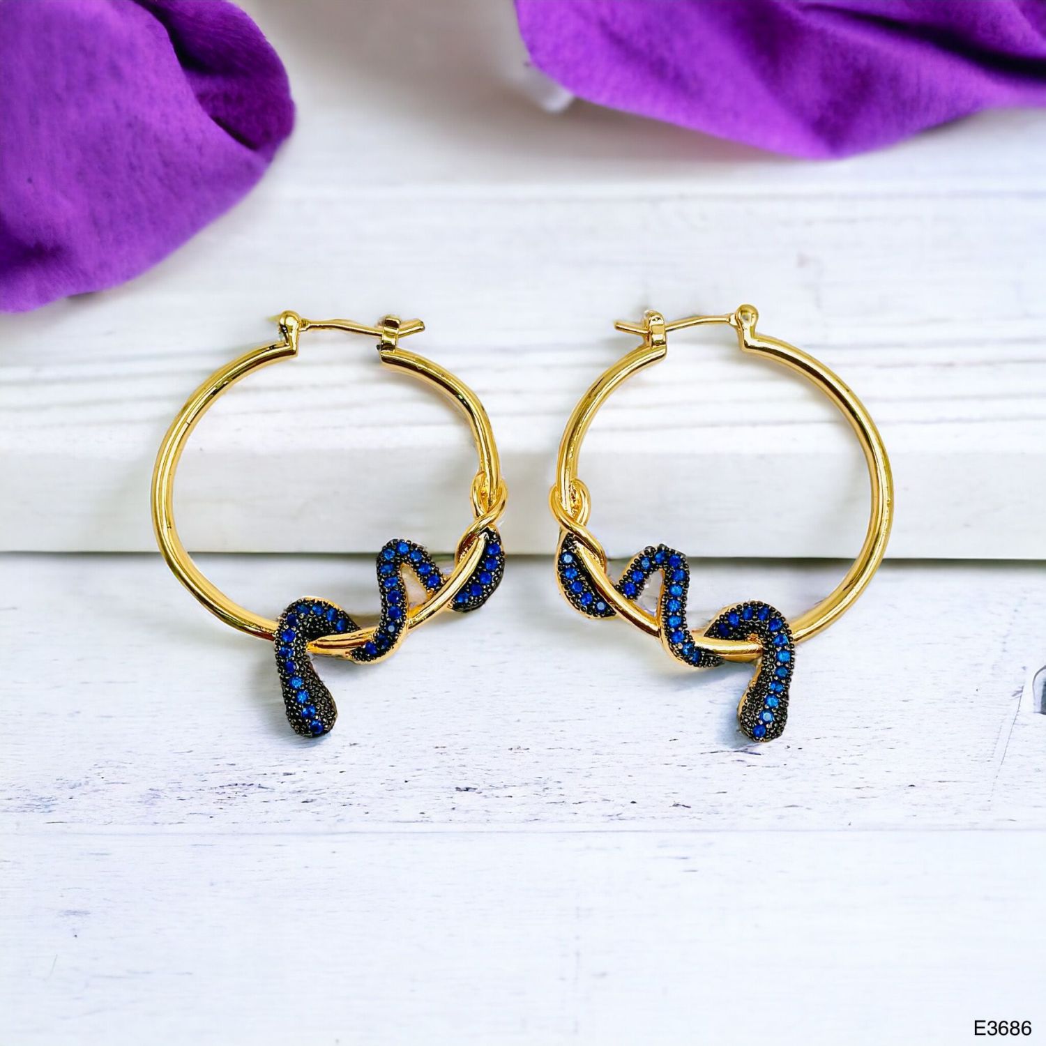 Snake 18K Gold Plated Anti Tarnish Cubic Zirconia Hoop Earring Bulk Main image