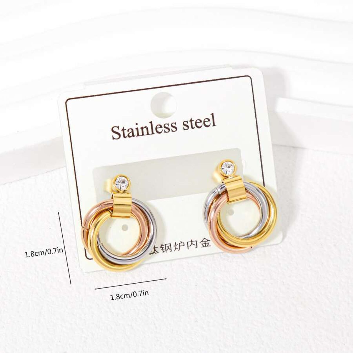 Triple Joint Ring Cubic Zirconia 18K Rose Gold Silver Anti Tarnish Dangler Drop Earring Pair For Women Secondary image