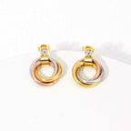 Triple Joint Ring Cubic Zirconia 18K Rose Gold Silver Anti Tarnish Dangler Drop Earring Pair For Women