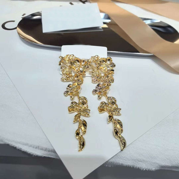 Flower Leaf Glossy 18K Gold Anti Tarnish Dangler Earring Women Bulk Secondary image