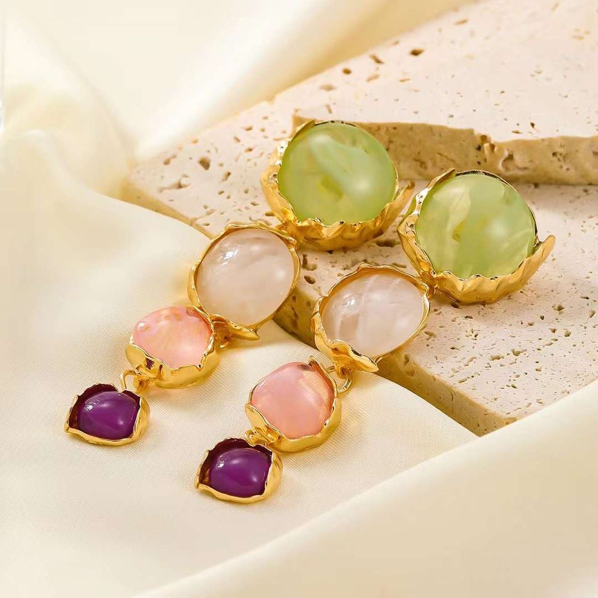 Multi Gemstone Beads Pearl Multicolour 18K Gold Anti Tarnish Dangler Drop Earring For Women Main image