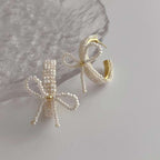 Ribbon Bow Pearl White 18K Gold Anti Tarnish Hoop Earring Women Bulk