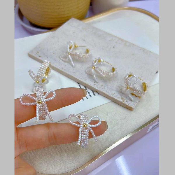 Ribbon Bow Pearl White 18K Gold Anti Tarnish Hoop Earring Women Bulk Secondary image