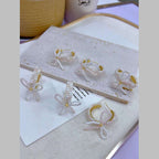 Ribbon Bow Pearl White 18K Gold Anti Tarnish Hoop Earring Women Bulk