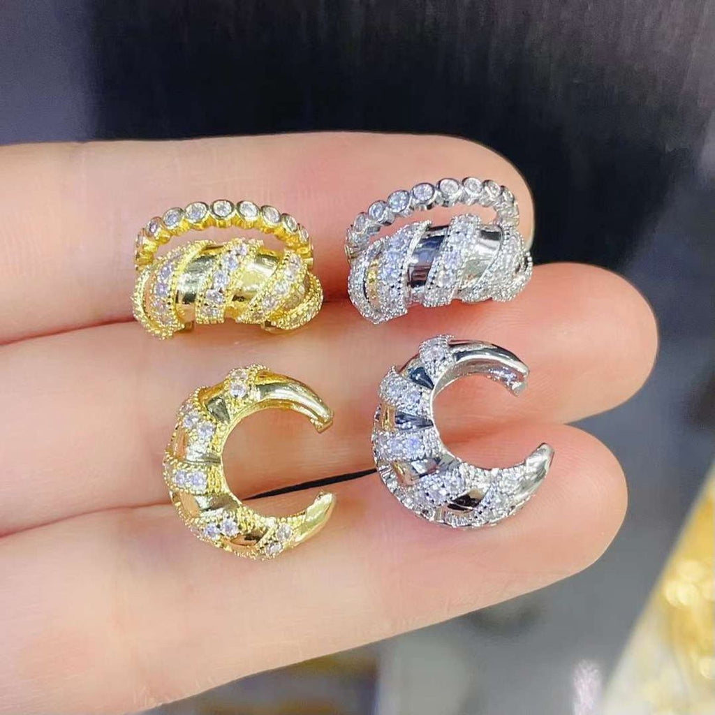 Dual Layer Cubic Zirconia Silver Anti Tarnish Ear Cuff Earring Bulk