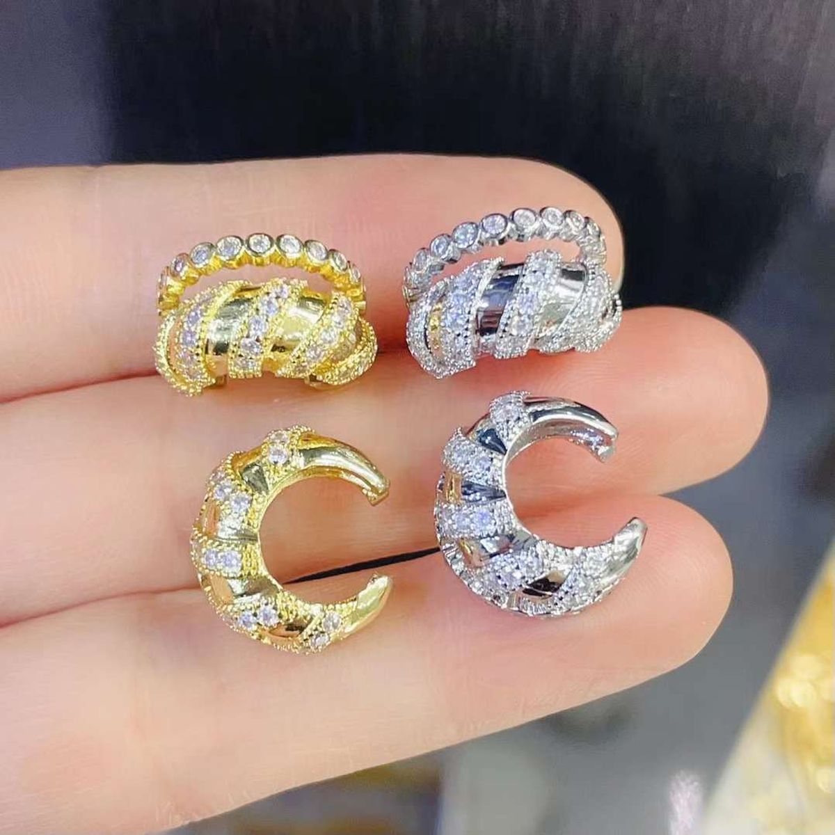 Dual Layer Cubic Zirconia Silver Anti Tarnish Ear Cuff Earring Bulk