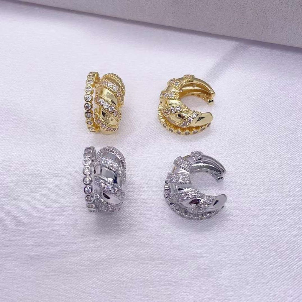 Dual Layer Cubic Zirconia Silver Anti Tarnish Ear Cuff Earring Bulk